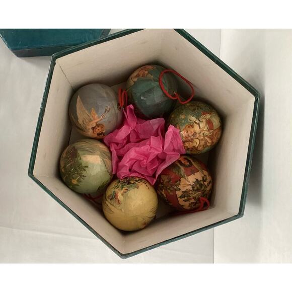 Decoupage christmas Glorious angels ball ornaments 1995 lot of 6 - Picture 9 of 9